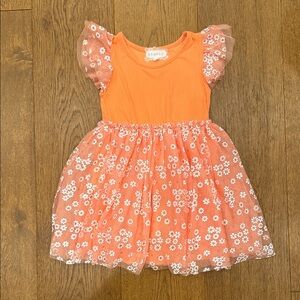 btween Coral Orange Floral Tulle Dress
